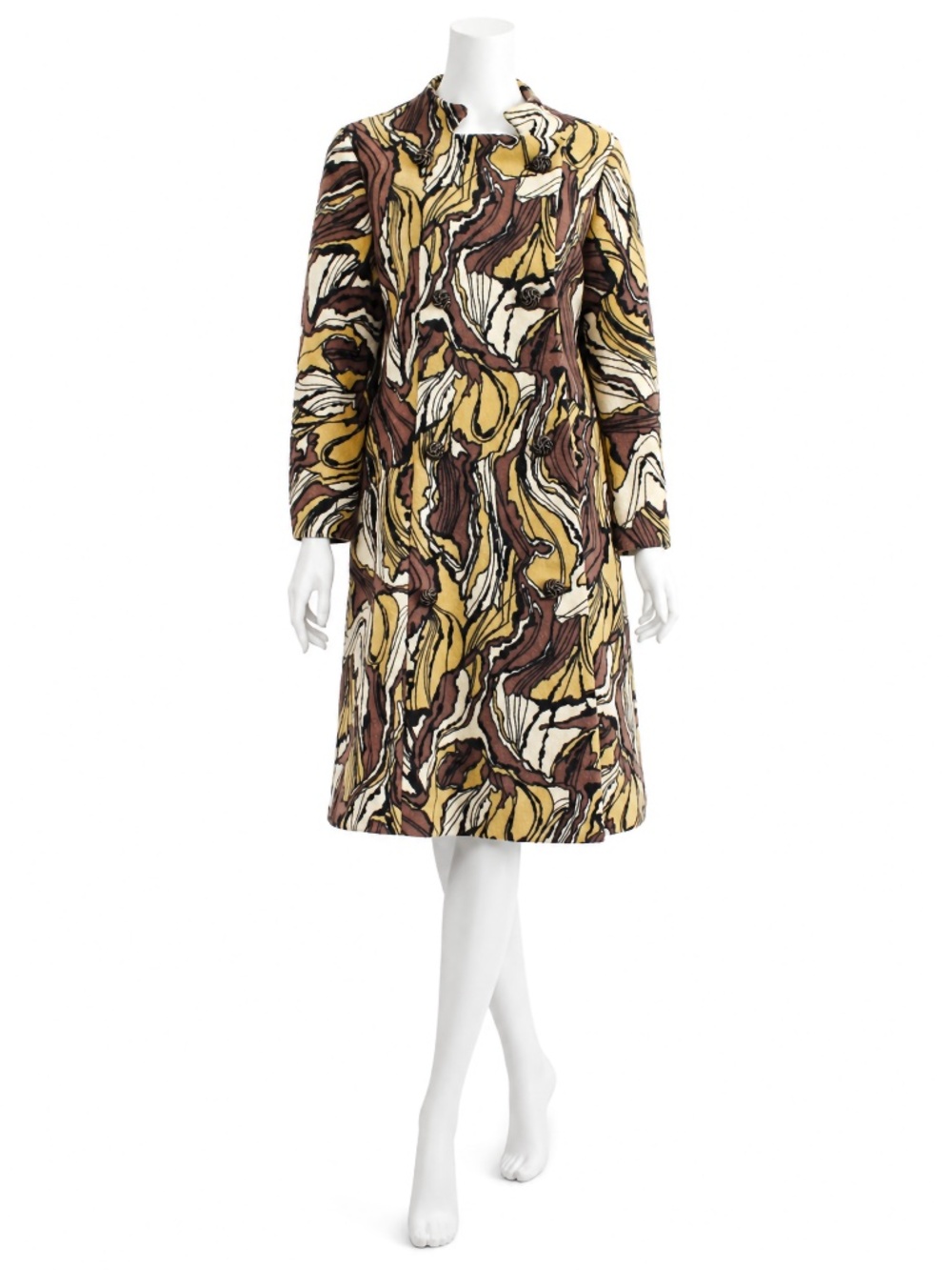 Burke-Amey Wool Coat Warp Print by Tzaims Luksus Mod Cut Out Collar Vintage 60s